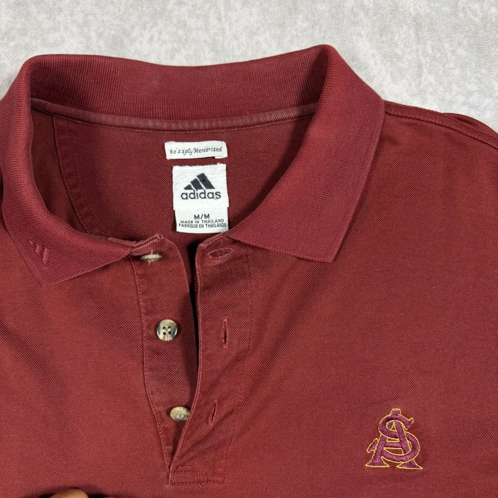 Adidas ASU Arizona State Sun Devils Polo Shirt Mens M Maroon Cotton Football